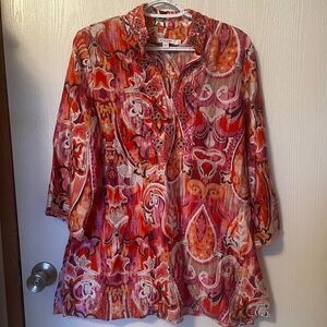 Chico's 40th Anniversary Beaded Paisley Tunic Blouse Sz 1